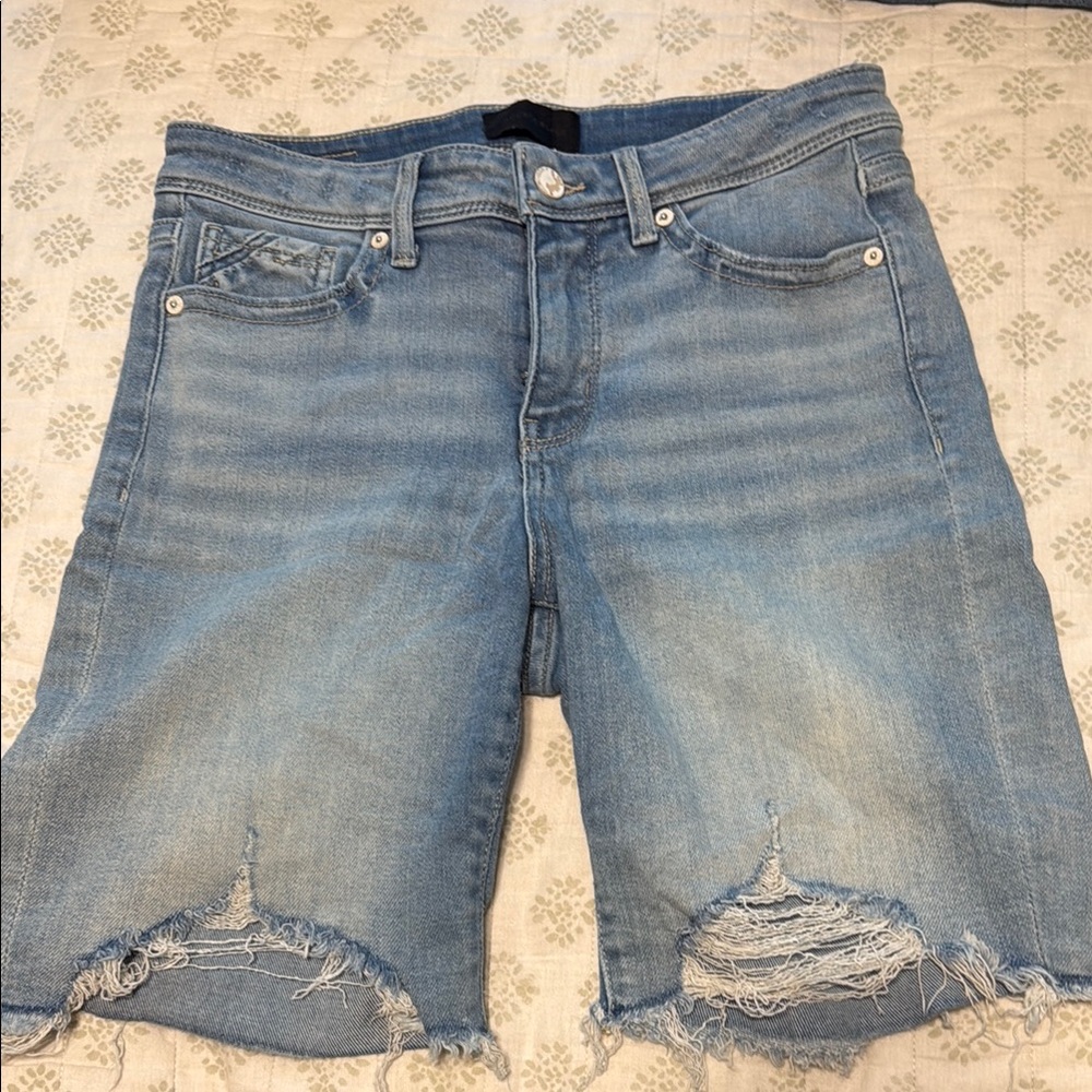 Buckle Light Blue Distressed Women Shorts